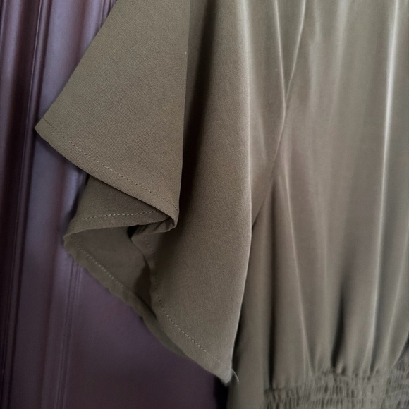 Olive V-Neck Smocked-Waist Maxi Dress - Picture 6 of 10